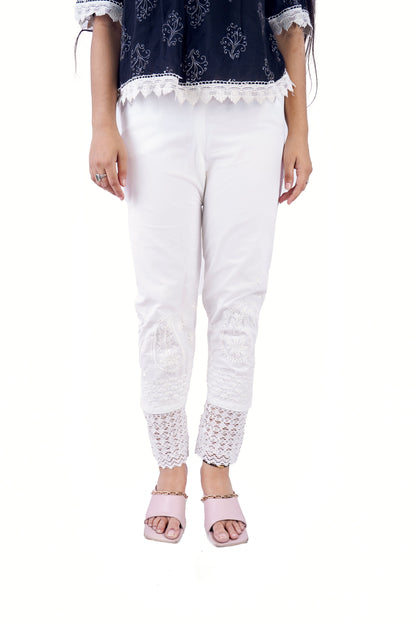 Chikankari Crochet Laced Trousers On Lycra Stretchable fabric With Both Side Pockets