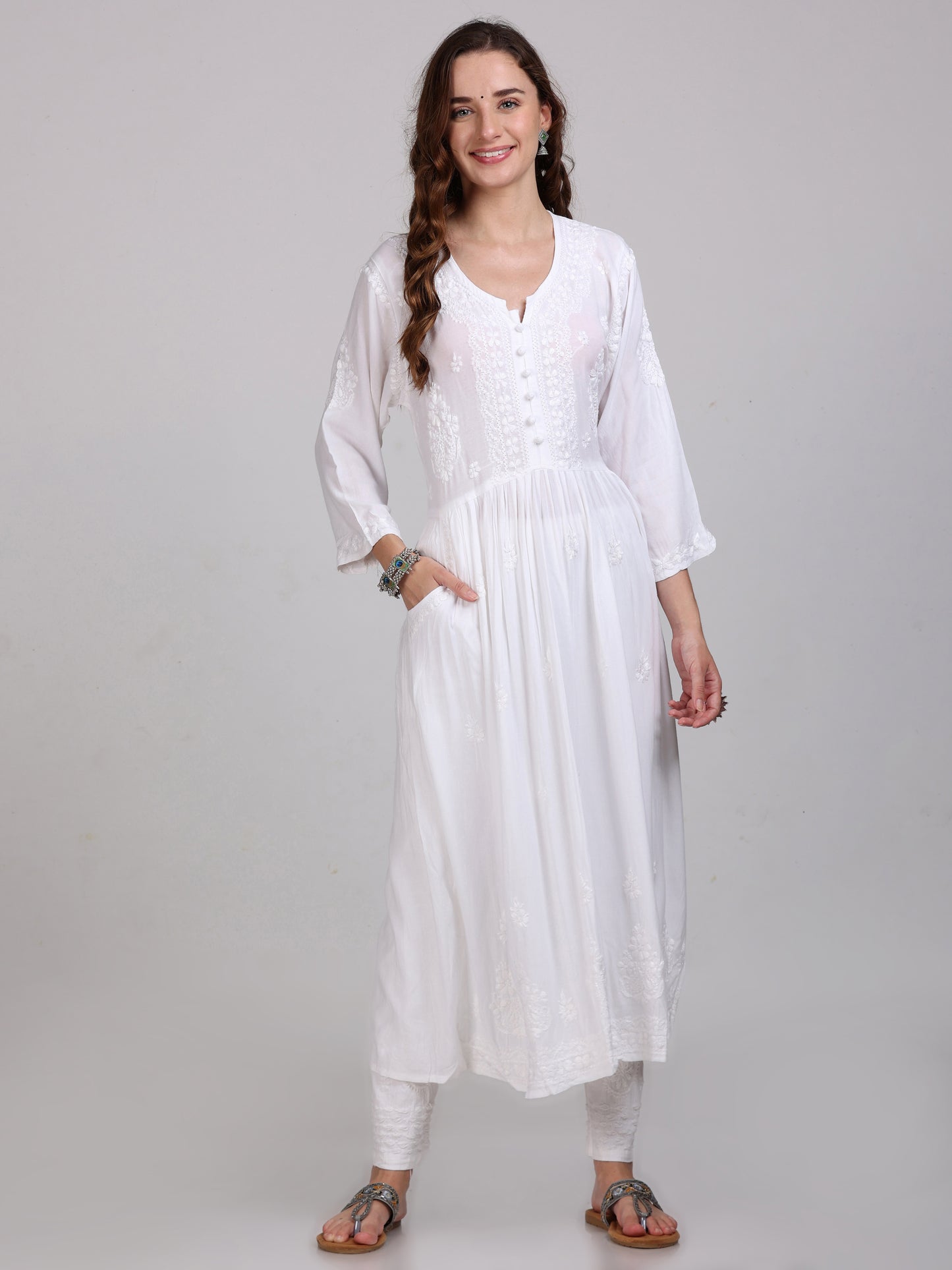 Chikankari Heavy Embroidered Gown With Both Side Pockets