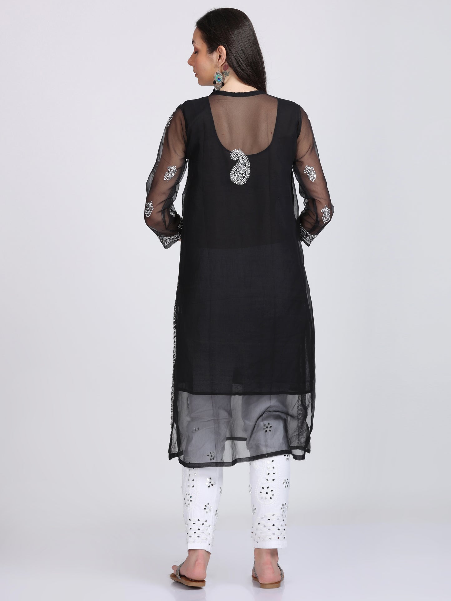 Chikankari Mirror Work Straight Kurta, Mirror Trouser & Mirror Dupatta Set With Free Inner