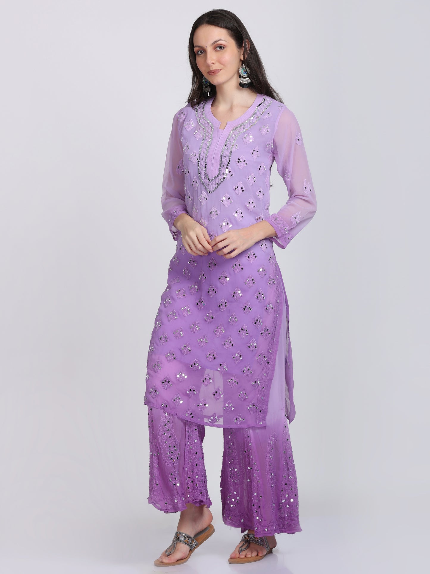 Chikankari Mirror Work Ombre Dyed 3pcs Suit With Inner