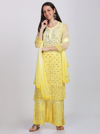 Chikankari Mirror Work Ombre Dyed 3pcs Suit With Inner
