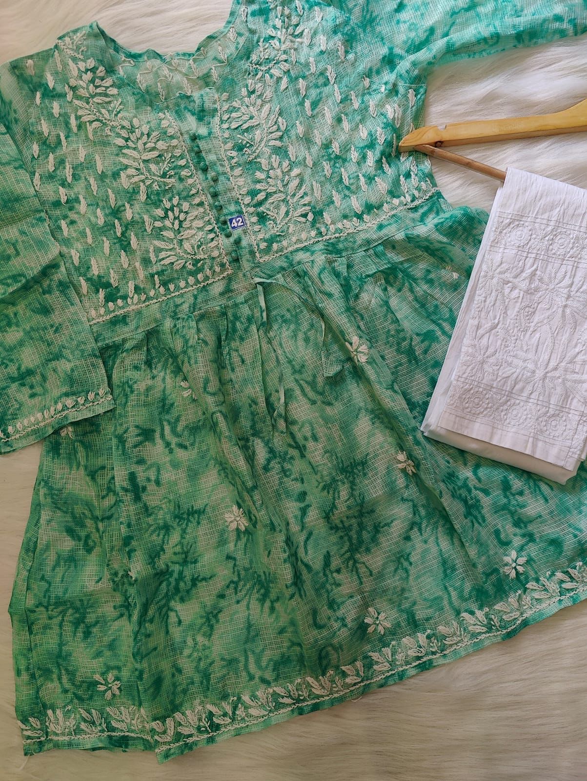 Chikanakri Floral Print Short Gown On Kota Fabric With Chikankari Lycra Stretchable Trouser