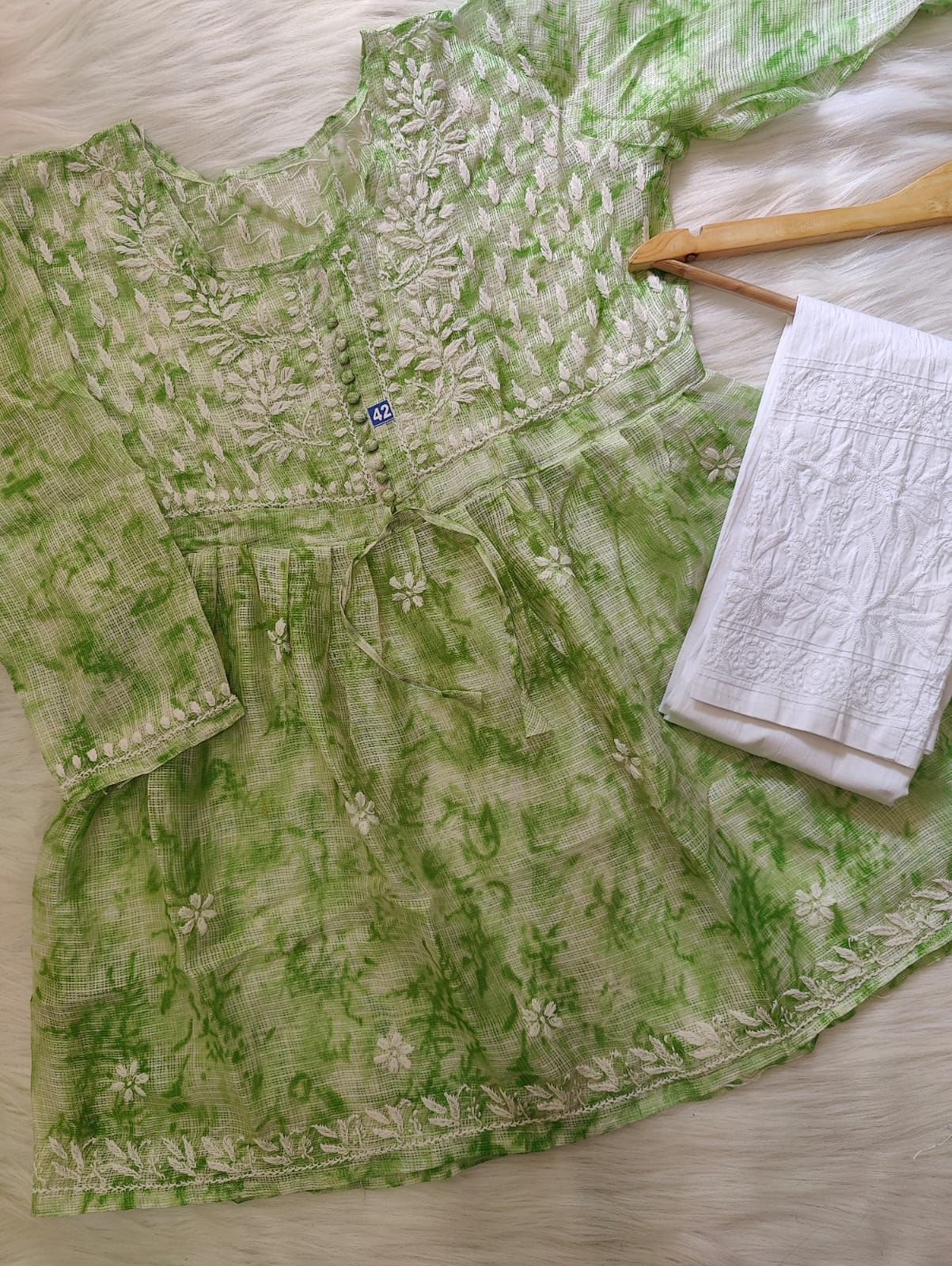 Chikanakri Floral Print Short Gown On Kota Fabric With Chikankari Lycra Stretchable Trouser