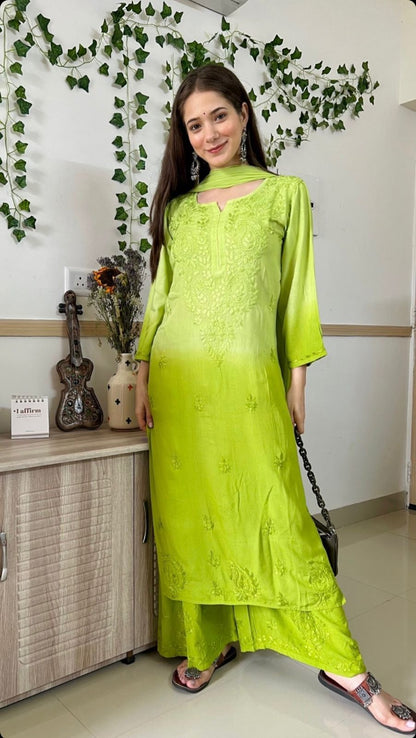 Chikankari Ryon Cotton Ombre Dyed 3pc Suit in 7 Beautiful Colors