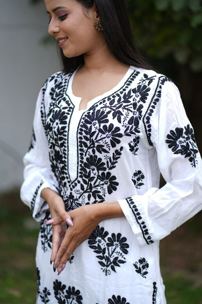 Modal Chikankari Straight Kurta With Elegant Black Thread Embroidery