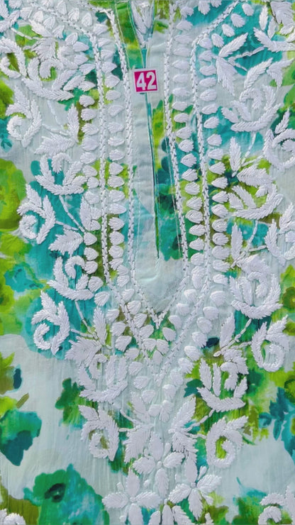 Mul-Mul Chikankari Handwork Floral Printed Co-Ord Set
